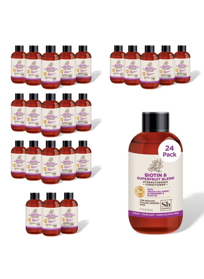 Soapbox Biotin Conditioner, Travel Size Biotin & Collagen Super Fruit, Bulk Pack Travel Toiletries, | Volumizing & Softening Conditioner to Promote Hair Growth, Strength, 24-Pack, 3.3 oz Each