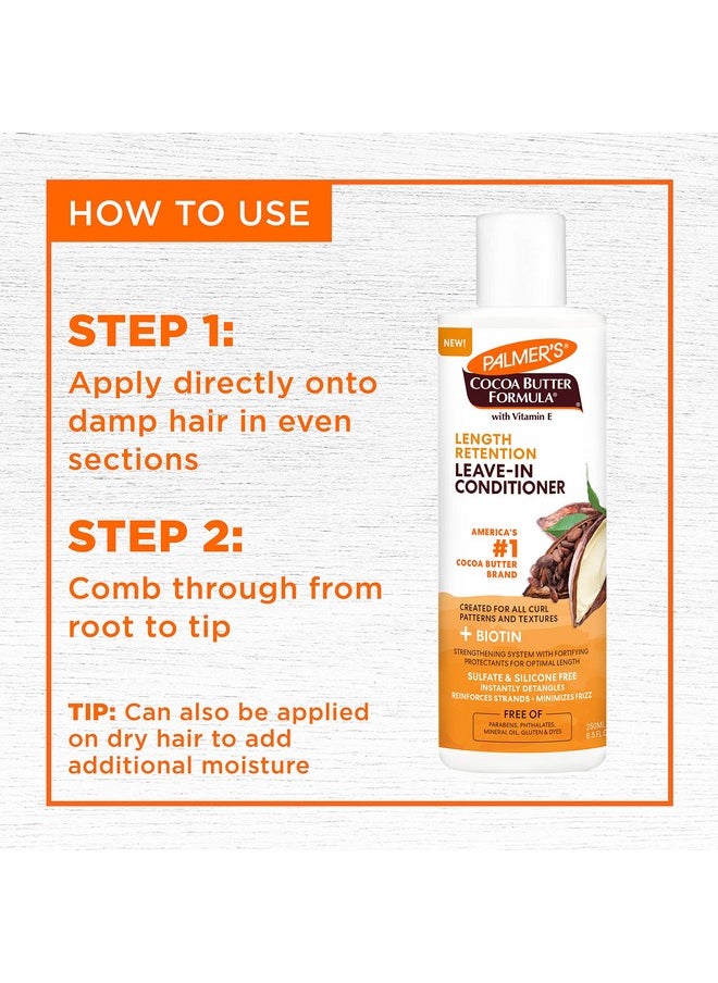 Palmer's Cocoa Butter & Biotin Length Retention Leave-In Conditioner, Instant Detangler, Soften and Strengthen Textured and Curly Hair, 8.5 Ounce