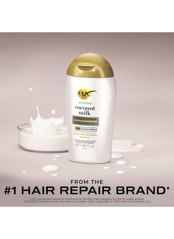OGX Nourishing + Coconut Milk Moisturizing Conditioner, Hydrating & Restoring Conditioner Moisturizes for Soft Hair After the First Use, Travel Size, TSA-Compliant, 3 fl. oz