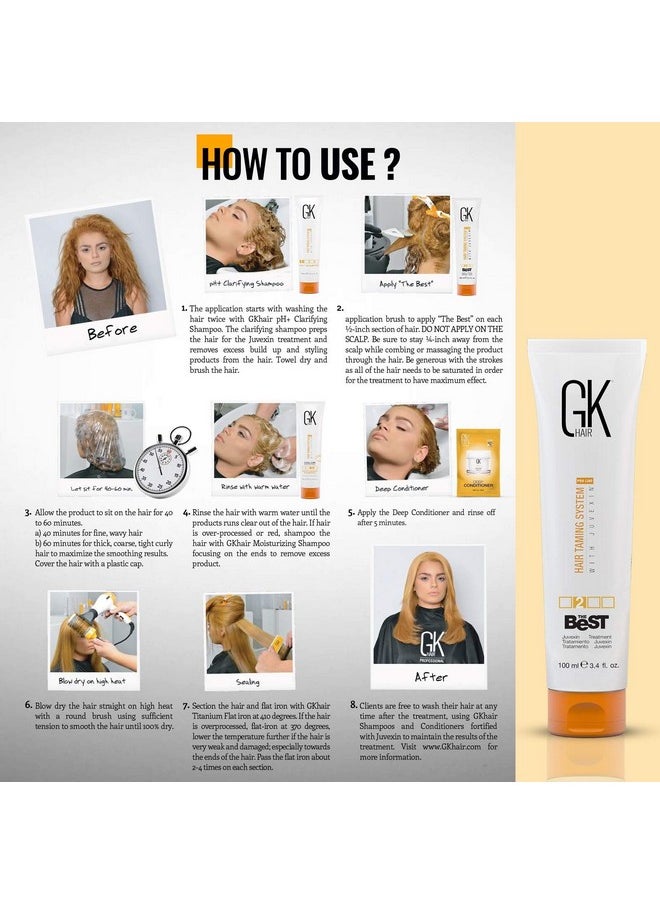 GK HAIR Global Keratin The Best (3.4 Fl Oz/100ml) Smoothing Keratin Hair Treatment - Professional Brazilian Complex Blowout Straightening For Silky Smooth & Frizz Free Hair