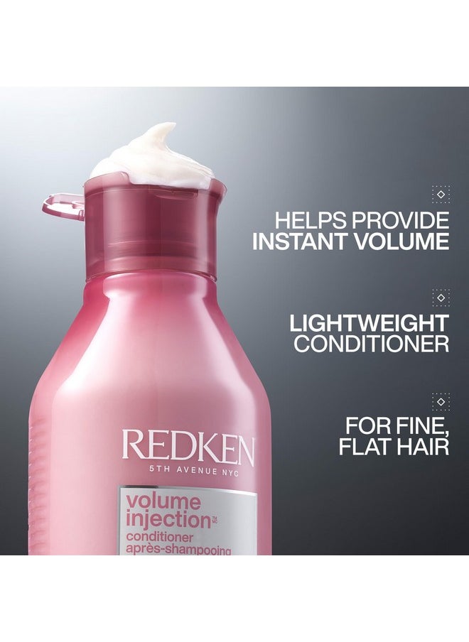 Redken Volume Injection Conditioner, Lightweight Volume Conditioner For Fine Hair, Detangles and Adds Volume & Body to Flat Hair, Soft, Shiny Finish, Paraben Free, 10.1 fl Oz