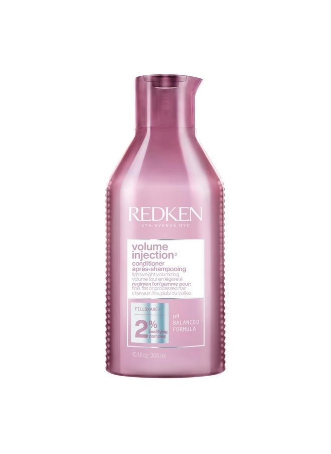 Redken Volume Injection Conditioner, Lightweight Volume Conditioner For Fine Hair, Detangles and Adds Volume & Body to Flat Hair, Soft, Shiny Finish, Paraben Free, 10.1 fl Oz