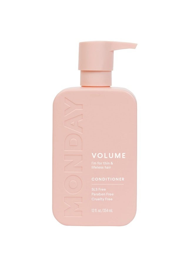 MONDAY HAIRCARE Volume Conditioner 12oz for Thin, Fine, and Oily Hair, Made from Coconut Oil, Ginger Extract, & Vitamin E, 100% Recyclable Bottles (354ml), PINK (10436)