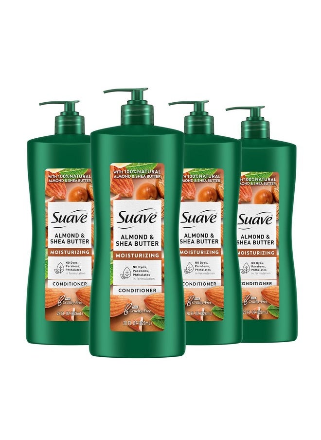 Suave Moisturizing Conditioner with 100% Natural Almond & Shea Butter, No Dyes, No Parabens, No Phthalates, 28 oz Pack of 4