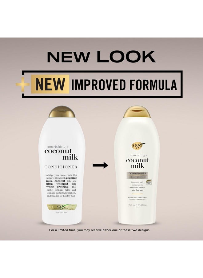 OGX Nourishing + Coconut Milk Conditioner, Hydrating & Restoring Conditioner Moisturizes for Soft Hair After the First Use, Paraben-Free, Sulfate-Free Surfactants, 25.4 fl. oz