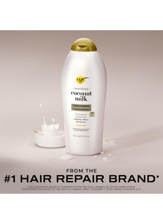 OGX Nourishing + Coconut Milk Conditioner, Hydrating & Restoring Conditioner Moisturizes for Soft Hair After the First Use, Paraben-Free, Sulfate-Free Surfactants, 25.4 fl. oz