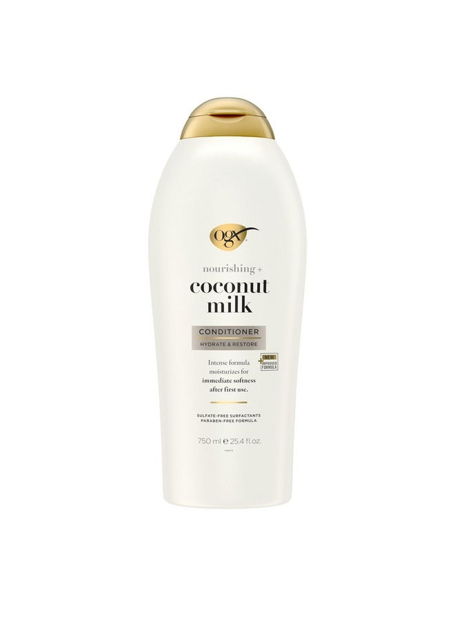 OGX Nourishing + Coconut Milk Conditioner, Hydrating & Restoring Conditioner Moisturizes for Soft Hair After the First Use, Paraben-Free, Sulfate-Free Surfactants, 25.4 fl. oz