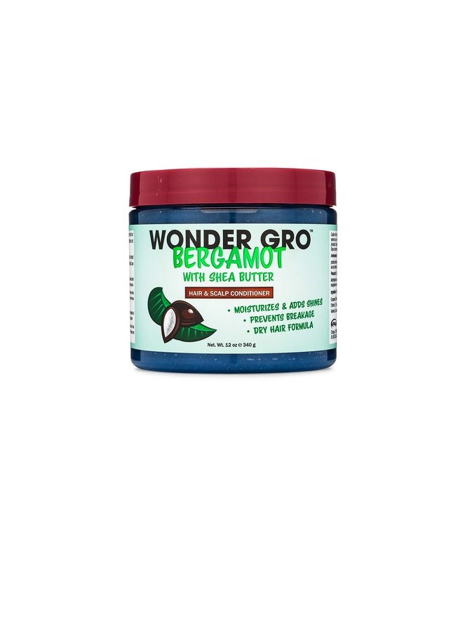 Wonder Gro Bergamot with Shea Butter Hair Grease Styling Conditioner, 12 fl oz - Moisturizes & Adds Shine, Prevents Breakage - Best Dry Hair Formula