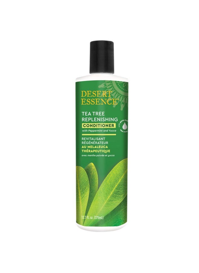 Desert Essence Tea Tree Replenishing Conditioner - 12.7 Fl Ounce - Peppermint & Yucca - Eucalyptus Oil - Vitamin E - Keratin - Murumuru Butter For Dull, Damaged Hair - Reduces Hair Breakage & Flaking
