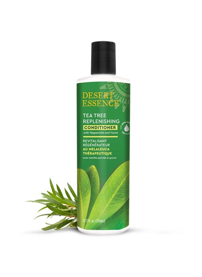 Desert Essence Tea Tree Replenishing Conditioner - 12.7 Fl Ounce - Peppermint & Yucca - Eucalyptus Oil - Vitamin E - Keratin - Murumuru Butter For Dull, Damaged Hair - Reduces Hair Breakage & Flaking
