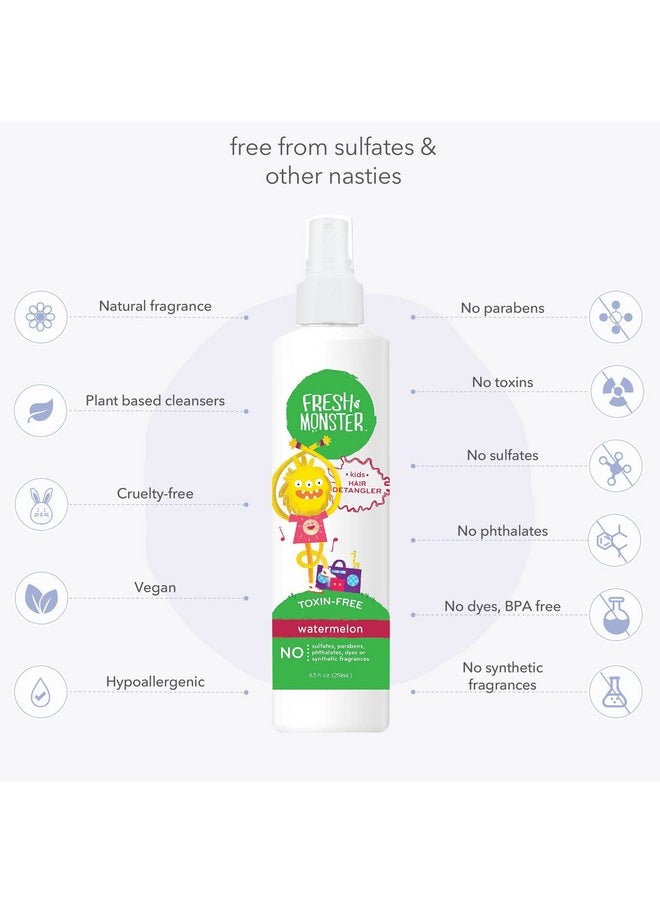 Fresh Monster Kids Detangler Spray, Toxin-Free, Hypoallergenic & Natural, Hair Conditioning Spray for Kids, Watermelon (2 Pack, 8.5oz/each)