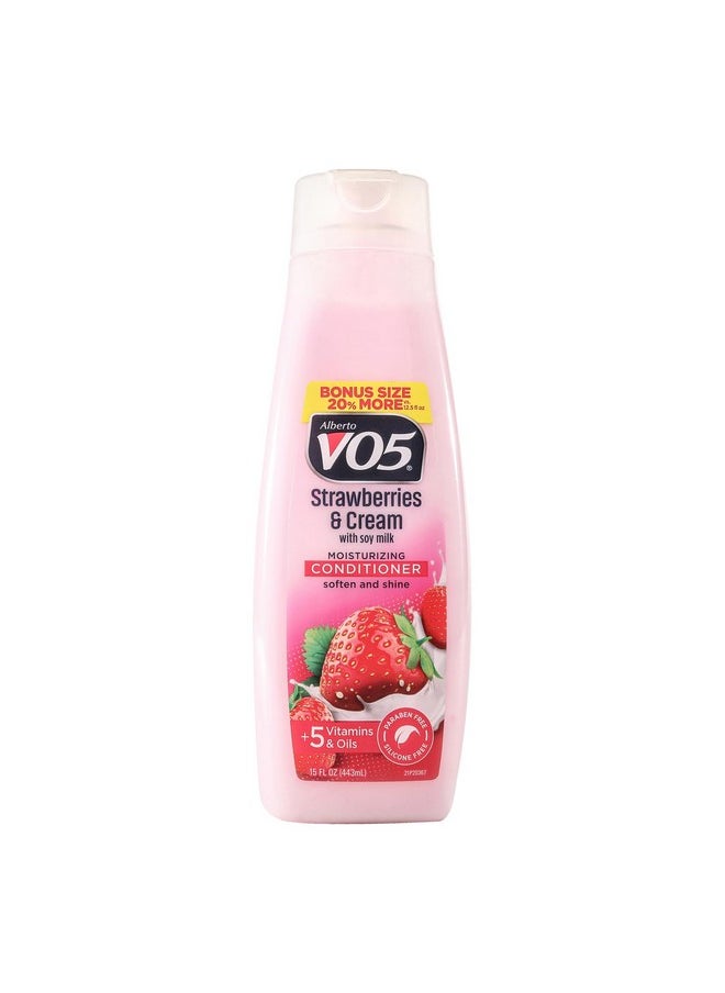 Alberto VO5 Moisture Milks Moisturizing Conditioner - Hair Conditioner with Soothing Soy Milk Protein - Strawberries and Cream Scent - 15 oz