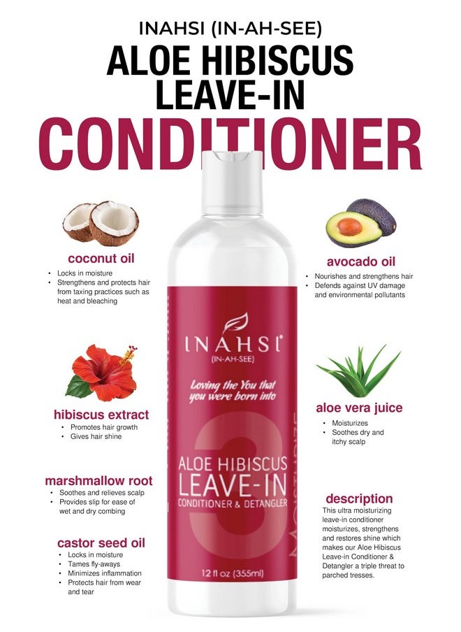 Inahsi Aloe Hibiscus Leave-In Conditioner | Hair Conditioner for Men, Women, or Kids with Curly Hair | Hair Products for Naturally Curly Hair 12 oz | Made in the USA