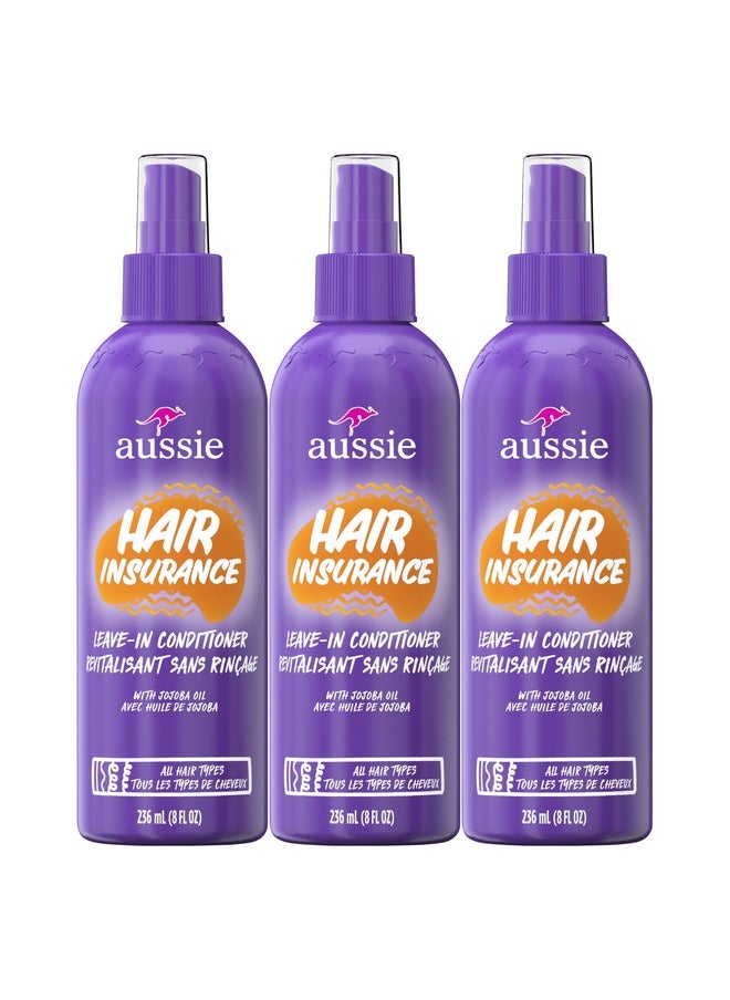 Aussie Hair Insurance Leave-In Conditioner Spray, Frizz Control, Softening with Jojoba & Sea Kelp, Moisturizing Treatment for All Hair Types, Juicy Citrus, 8 Fl Oz Each, Triple Pack