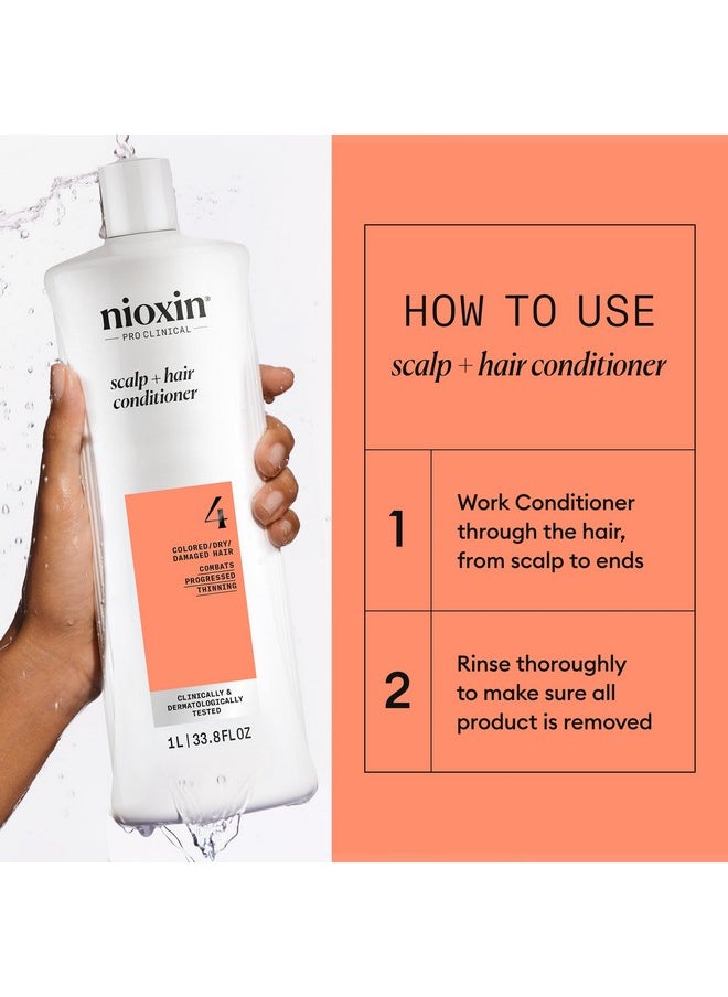 Nioxin System 4 Scalp + Hair Conditioner - Hair Thickening Conditioner for Damaged Hair with Progressed Thinning, 33.8 fl oz (Packaging May Vary)