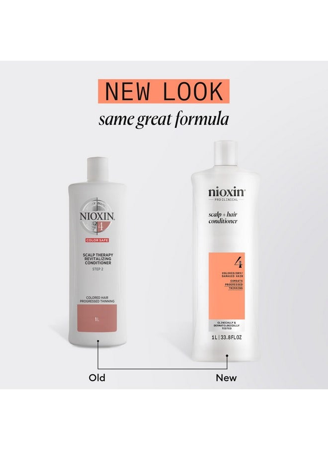 Nioxin System 4 Scalp + Hair Conditioner - Hair Thickening Conditioner for Damaged Hair with Progressed Thinning, 33.8 fl oz (Packaging May Vary)
