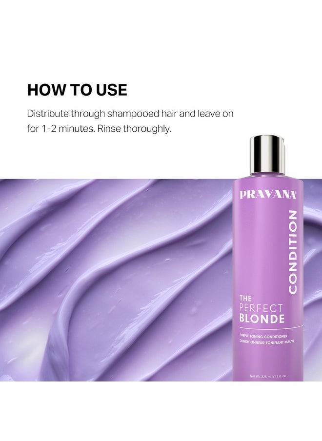 Pravana The Perfect Blonde Purple Toning Conditioner | Neutralizes Brassy, Yellow Tones | For Color-Treated Hair | Adds Strength, Shine, Elasticity | 11 Fl Oz