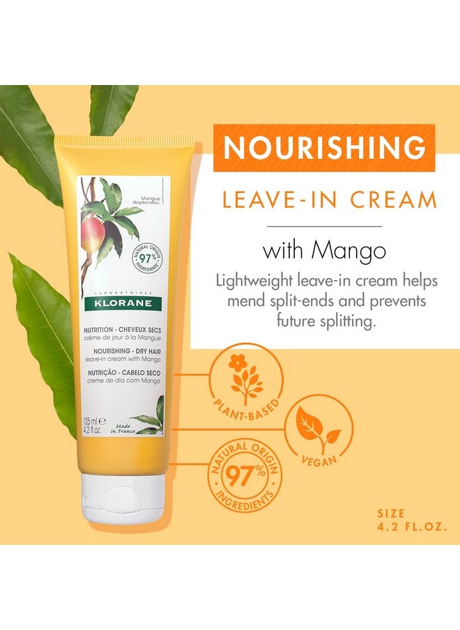 Klorane Nourishing Leave-in Cream with Mango Butter, Moisturize, Hydrate and Smoothe Dry Hair, Paraben, Silicone, Sulfate Free, 4.2 oz.