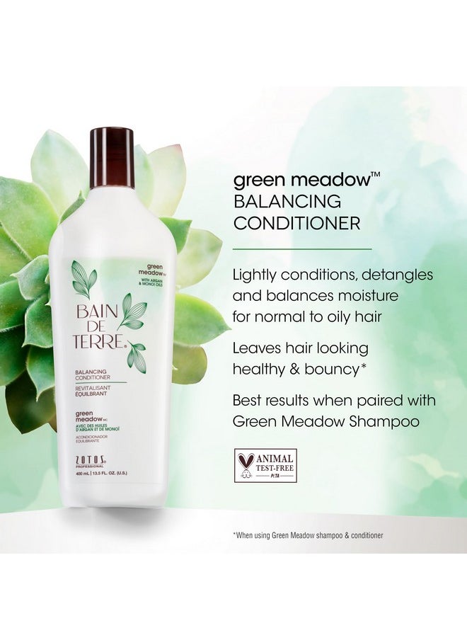 Bain de Terre Green Meadow Balancing Conditioner, Gentle Moisture Balance for Soft, Silky & Bouncy Hair with Argan & Monoi Oils, Paraben-free, Color-Safe, Vegan, 13.5 Fl Oz