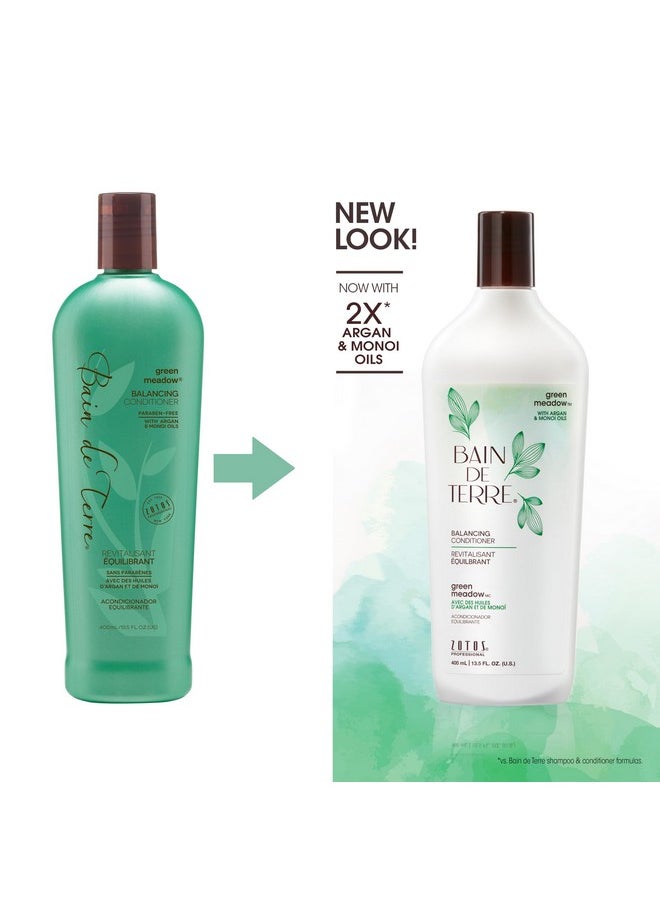 Bain de Terre Green Meadow Balancing Conditioner, Gentle Moisture Balance for Soft, Silky & Bouncy Hair with Argan & Monoi Oils, Paraben-free, Color-Safe, Vegan, 13.5 Fl Oz