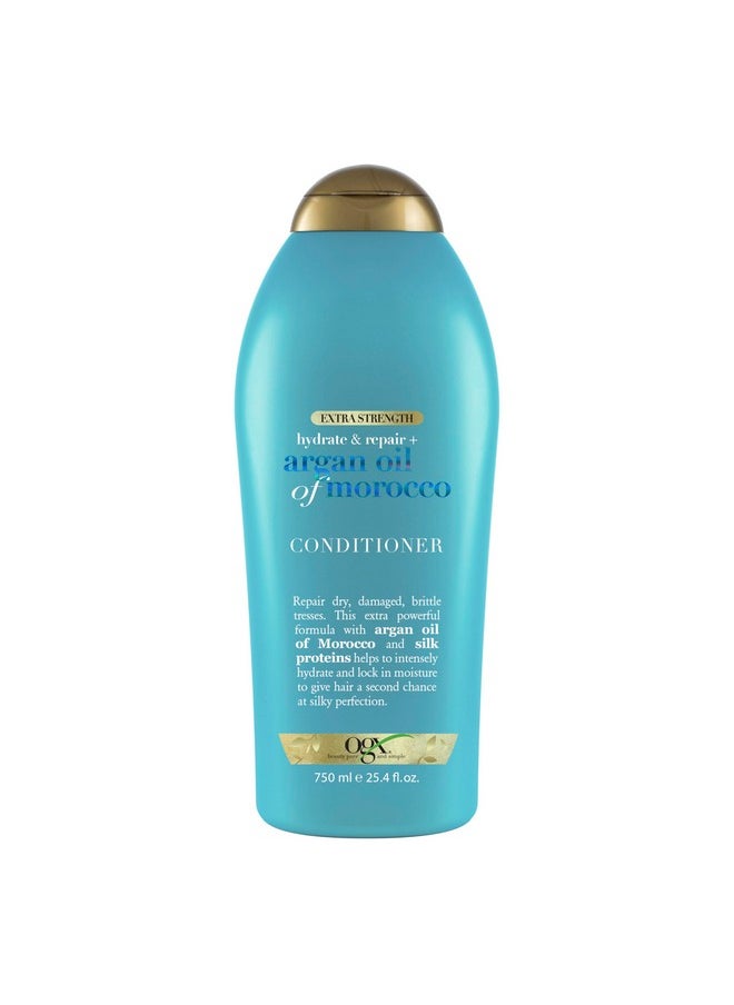 OGX Extra Strength Hydrate & Repair + Argan Oil of Morocco Conditioner for Dry, Damaged Hair, Cold-Pressed Argan Oil to Moisturize Hair, Paraben-Free, Sulfate-Free Surfactants, 25.4 Fl Oz