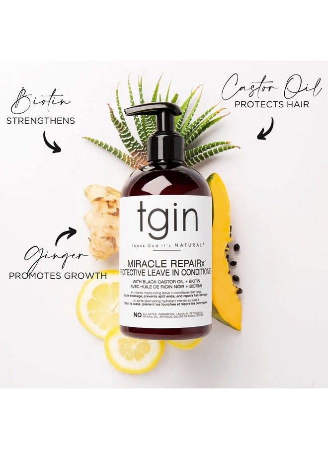 tgin Miracle RepaiRx Protective Leave In Conditioner for Curly, Coily, and Wavy Hair, with Biotin and Black Castor Oil, Repairs and Restores Damaged, Color-Treated Hair, 13 oz