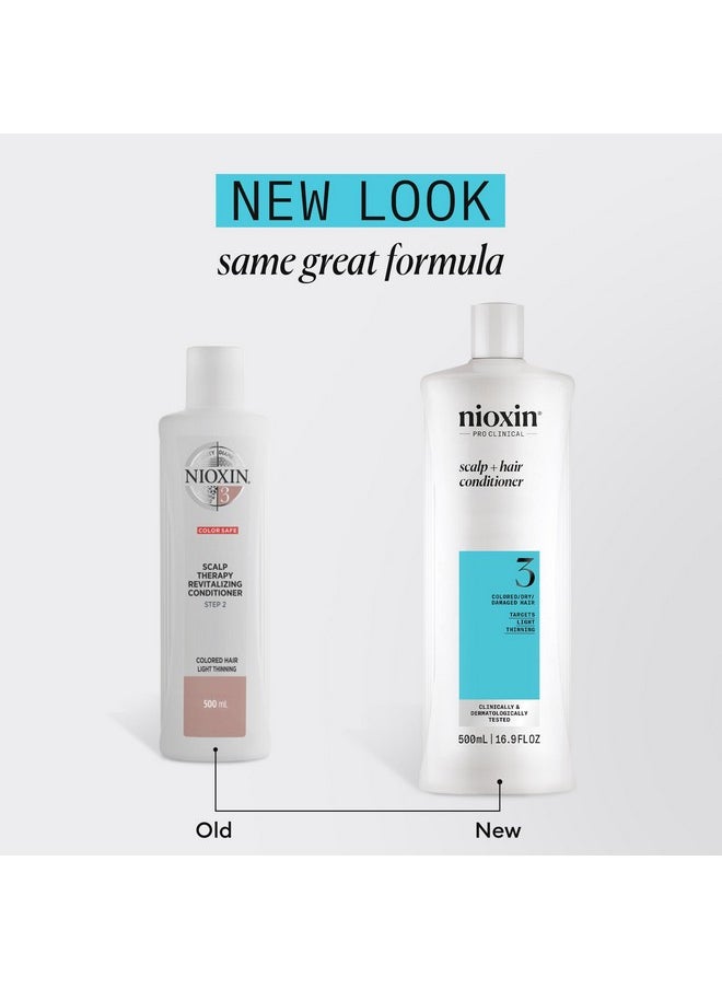Nioxin System 3 Scalp + Hair Conditioner | For Colored or Damaged Hair with Light Thinning | With Niacinamide and Biotin | 16.9 Fl oz.