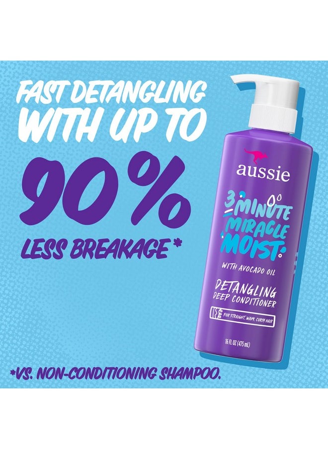 Aussie 3 Minute Miracle Moist Deep Conditioner for Dry Hair, Avocado & Jojoba Oil, Safe for Color Treated Hair, Nourishing Hydration, Silky Shine, Paraben-Free, 16 Fl Oz Each, Triple Pack