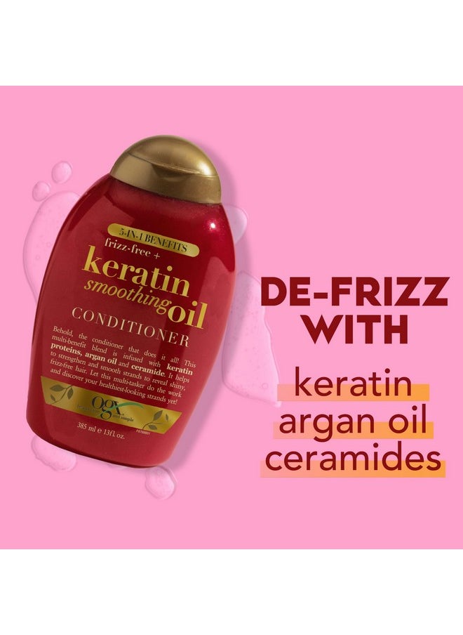 OGX Frizz-Free + Keratin Smoothing Oil Conditioner, 5 in 1, for Frizzy Hair, Shiny Hair, RED, 385 ml