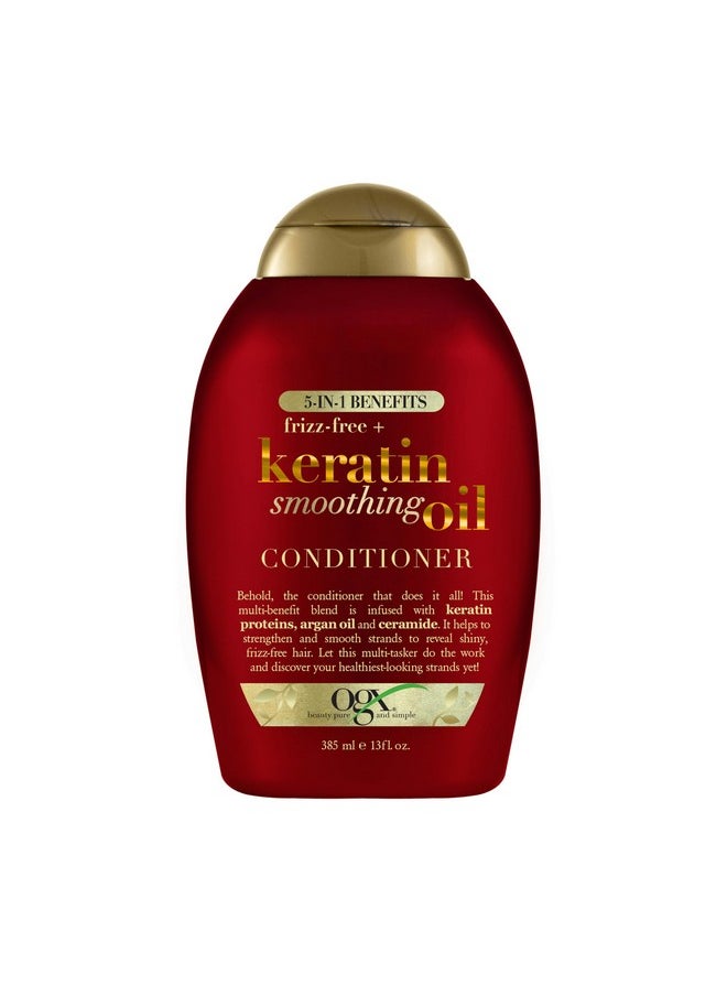 OGX Frizz-Free + Keratin Smoothing Oil Conditioner, 5 in 1, for Frizzy Hair, Shiny Hair, RED, 385 ml
