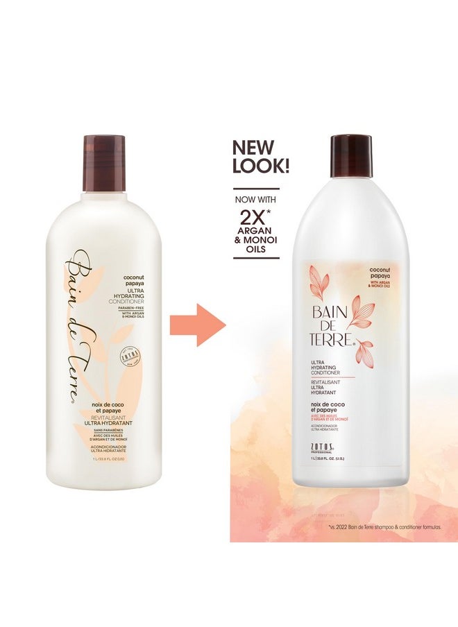 Bain de Terre Coconut Papaya Ultra Hydrating Conditioner, Moisture Quench for Dry, Damaged Hair, with Argan & Monoi Oils, Paraben-Free, Color-Safe, Vegan, 33.8 Fl Oz