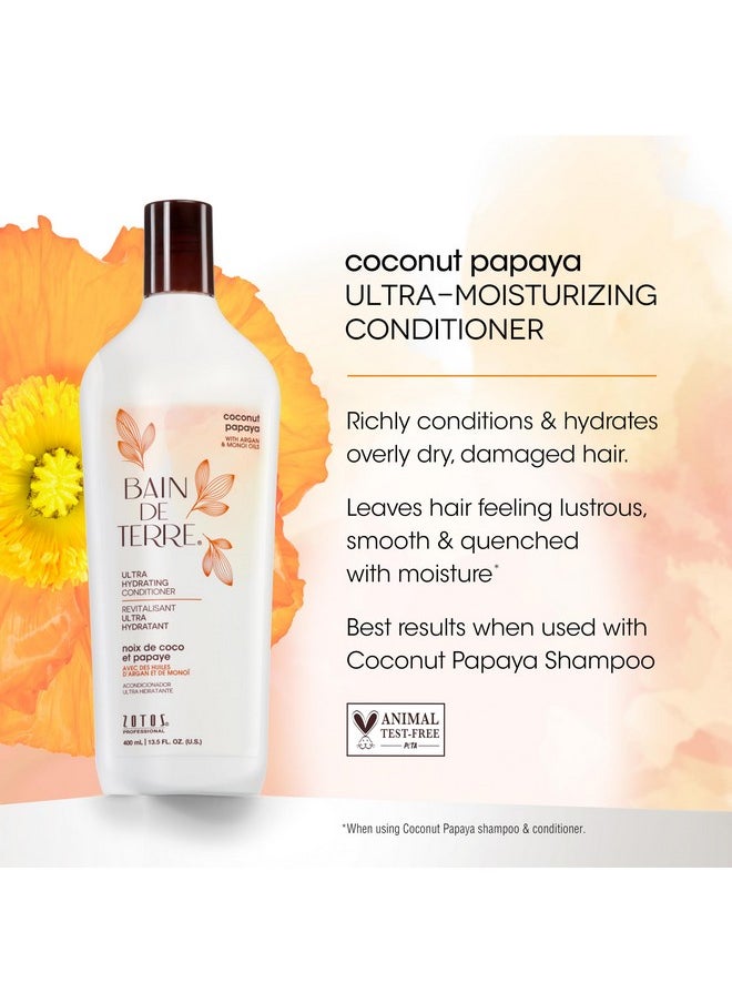 Bain de Terre Coconut Papaya Ultra Hydrating Conditioner, Moisture Quench for Dry, Damaged Hair, with Argan & Monoi Oils, Paraben-Free, Color-Safe, Vegan, 33.8 Fl Oz