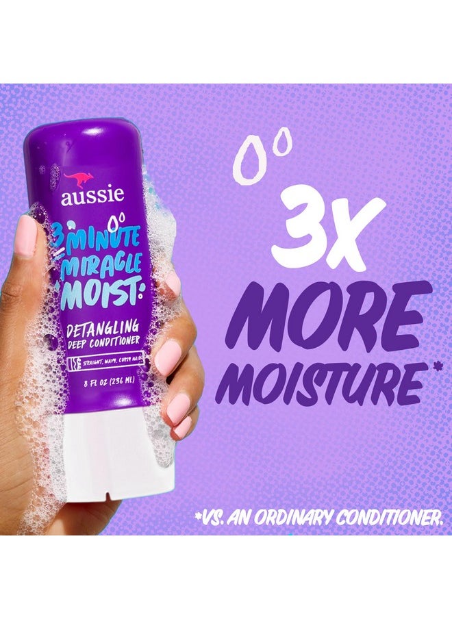 Aussie 3 Minute Miracle Moist Detangling Deep Conditioner Treatment with Avocado Oil, 8 fl oz, Paraben and Sulfate Free