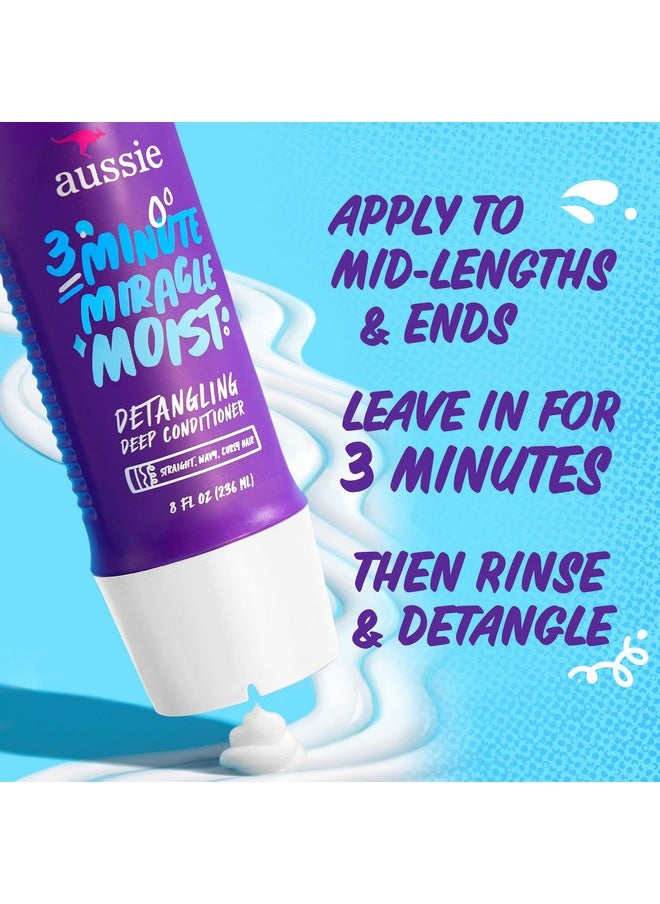 Aussie 3 Minute Miracle Moist Detangling Deep Conditioner Treatment with Avocado Oil, 8 fl oz, Paraben and Sulfate Free