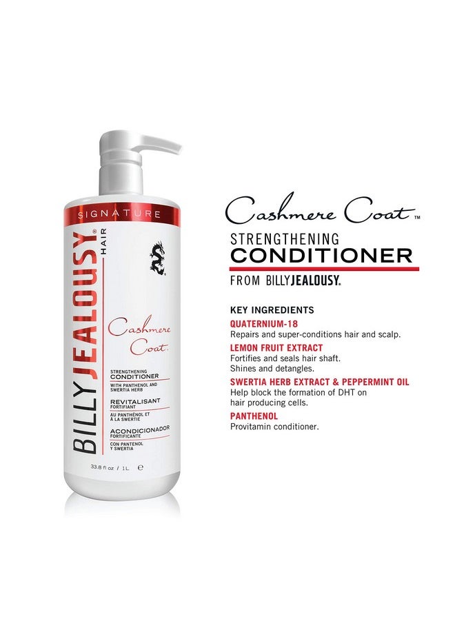 Billy Jealousy Cashmere Coat Hair Conditioner for Men, Strengthening & Hydrating Conditioner Infused with Peppermint, Lemon Fruit & Swertia Extract Ideal for Fine, Thinning Hair, 33.8 Fl Oz