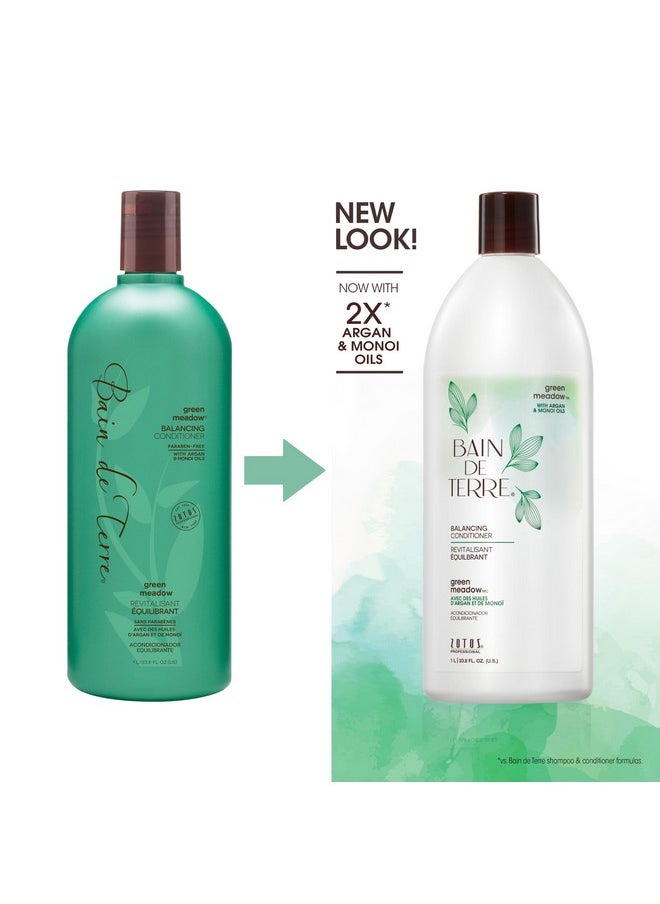 Bain de Terre Green Meadow Balancing Conditioner, Gentle Moisture Balance for Soft, Silky & Bouncy Hair with Argan & Monoi Oils, Paraben-free, Color-Safe, Vegan, 33.8 Fl Oz