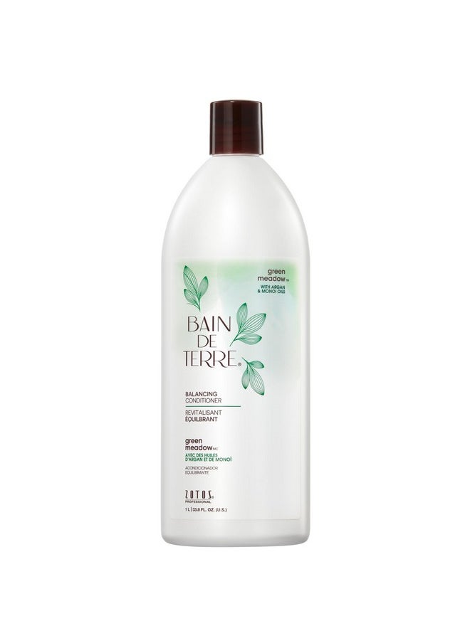 Bain de Terre Green Meadow Balancing Conditioner, Gentle Moisture Balance for Soft, Silky & Bouncy Hair with Argan & Monoi Oils, Paraben-free, Color-Safe, Vegan, 33.8 Fl Oz