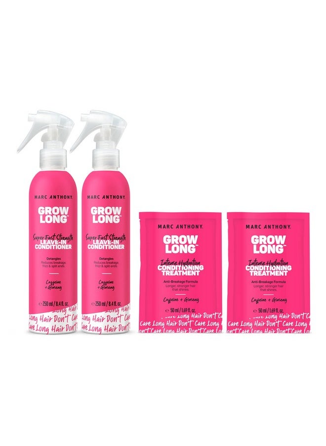 Marc Anthony Grow Long Hair Treatment Bundle - 2 Leave In Conditioner Sprays & 2 Travel Hair Mask, Red Tea Scent, Paraben-Phthalate-Sulfate-Free, Anti-Frizz & Nourishing Formula For Dry & Damaged Hair