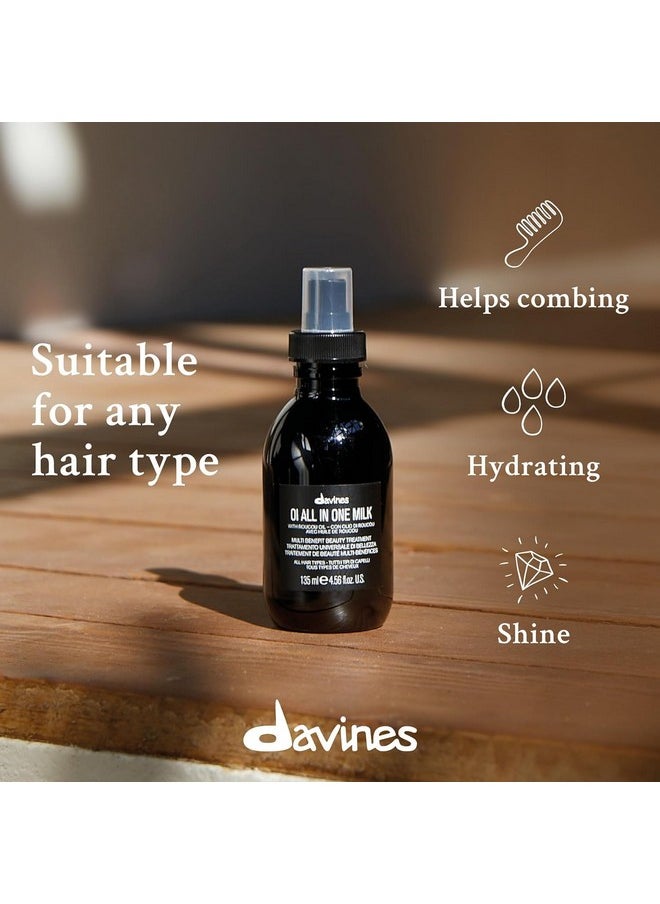 Davines OI All in One Milk | Hair Milk Spray | Powerful Hair Detangler + Heat Protection | Smoothes Frizzy Hair | 4.56 Fl Oz