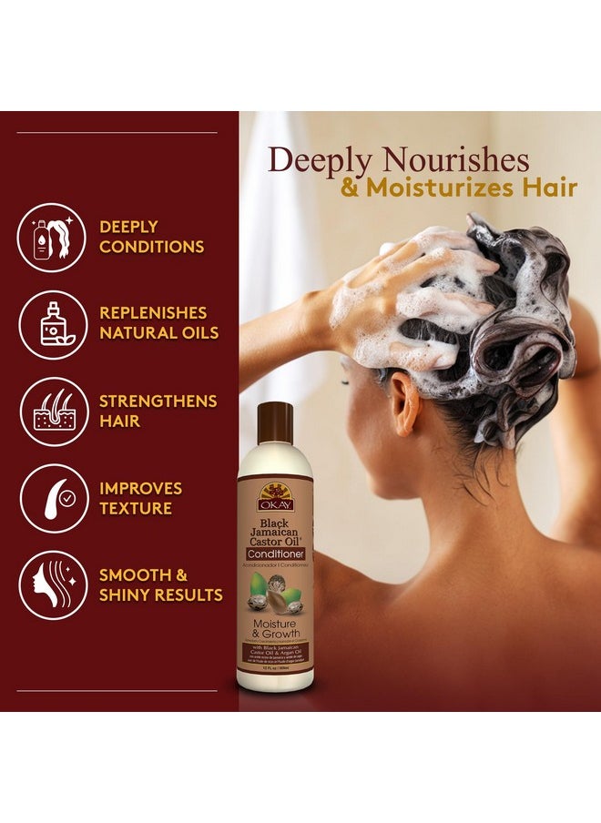 OKAY | Black Jamaican Castor Oil Conditioner | For All Hair Types & Textures | Revive - Moisturize - Grow Healthy Hair | with Argan Oil & Shea Butter | Free Of Parabens, Silicones, Sulfates , PALE YELLOW , 12 Oz