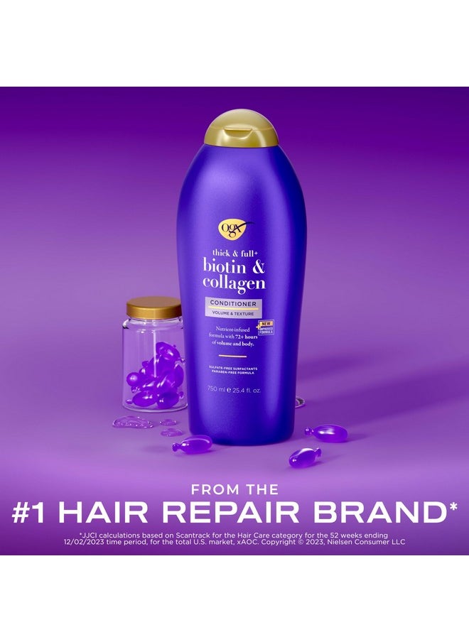 OGX Thick & Full + Biotin & Collagen Volumizing Conditioner, Nutrient-Infused Conditioner + Vitamin B7 Biotin Gives Hair Volume & Body for 72+ Hours, Sulfate-Free Surfactants, 25.4 fl. oz