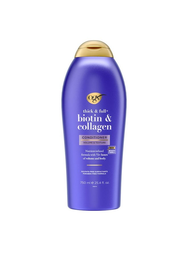 OGX Thick & Full + Biotin & Collagen Volumizing Conditioner, Nutrient-Infused Conditioner + Vitamin B7 Biotin Gives Hair Volume & Body for 72+ Hours, Sulfate-Free Surfactants, 25.4 fl. oz