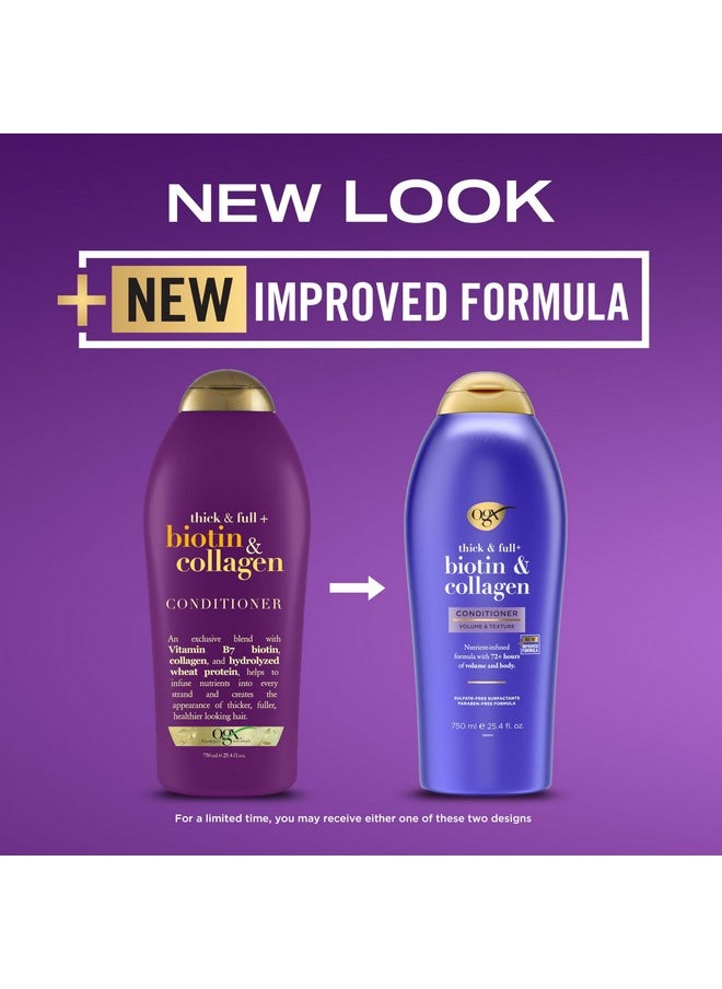 OGX Thick & Full + Biotin & Collagen Volumizing Conditioner, Nutrient-Infused Conditioner + Vitamin B7 Biotin Gives Hair Volume & Body for 72+ Hours, Sulfate-Free Surfactants, 25.4 fl. oz