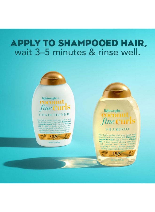 OGX Lightweight + Coconut Fine Curls Conditioner, Lightweight, Coconut Water Conditioner, 13 Fl Oz