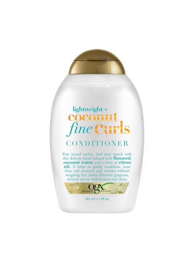 OGX Lightweight + Coconut Fine Curls Conditioner, Lightweight, Coconut Water Conditioner, 13 Fl Oz