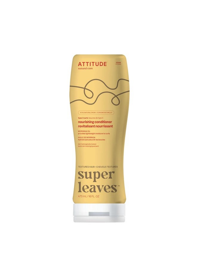 ATTITUDE Nourishing Conditioner for Curly Hair with Moringa Oil, Vegan and Naturally Derived, 3a, 3b, 3c Curl Type, Provides Lightweight Moisture to Curls, 16 Fl Oz