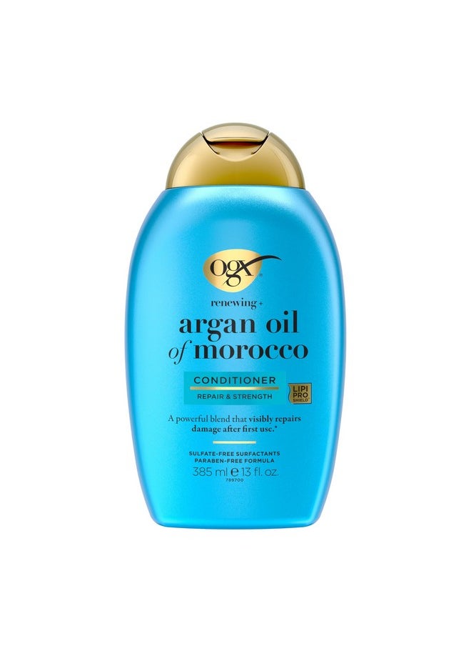 OGX Renewing + Argan Oil of Morocco Conditioner, 13 fl. oz - Repairs Dry, Damaged Hair, Paraben-Free, Sulfate-Free Surfactants, LipiPro Shield Technology, Citrus-Fresh Scent