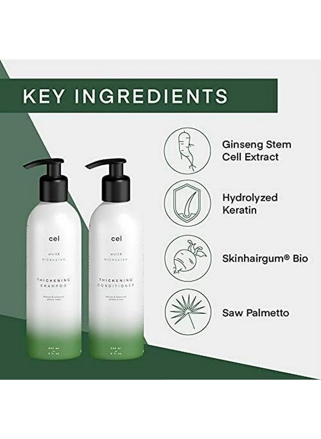 Cel Microstem Natural Hair Thickening Shampoo & Conditioner Set (2 x 8 fl oz) - Stem Cell Extract Anti Thinning Hair Loss Shampoo - Biotin Shampoo - Sulfate & Paraben Free - Suitable for Men & Women