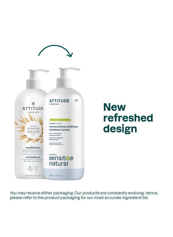 ATTITUDE Hair Conditioner for Sensitive Dry Scalp, Soothing Oat, Naturally Derived Ingredients, Dermatologically Tested, Vegan Detangler, Extra Gentle, Unscented, 32 Fl Oz