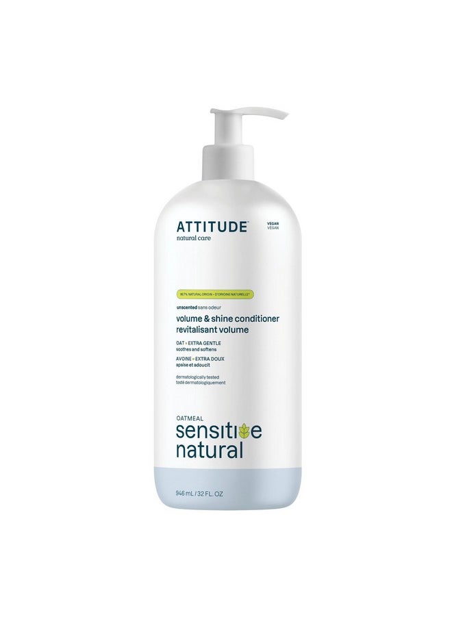 ATTITUDE Hair Conditioner for Sensitive Dry Scalp, Soothing Oat, Naturally Derived Ingredients, Dermatologically Tested, Vegan Detangler, Extra Gentle, Unscented, 32 Fl Oz